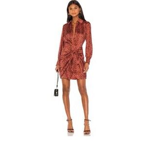 Cinq A Sept Gaby Tie Front Snake Print Long Sleeve Shirt Dress Size 6